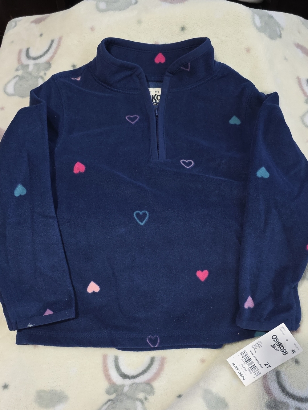 OshKosh B'gosh Navy Half-Zip Fleece with Multicolor Hearts